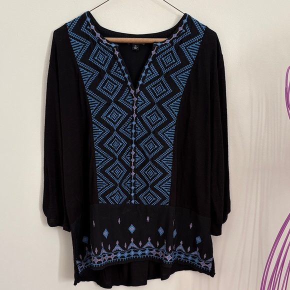 Lucky Brand Tops - Lucky Brand Black and Blue Patterned Blouse